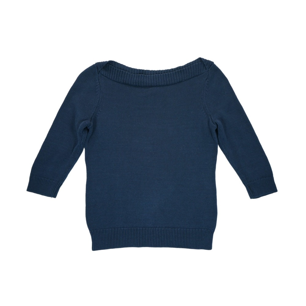 Lauren Ralph Lauren Petite PM Navy Blue Cotton Boat Neck Sweater Women's